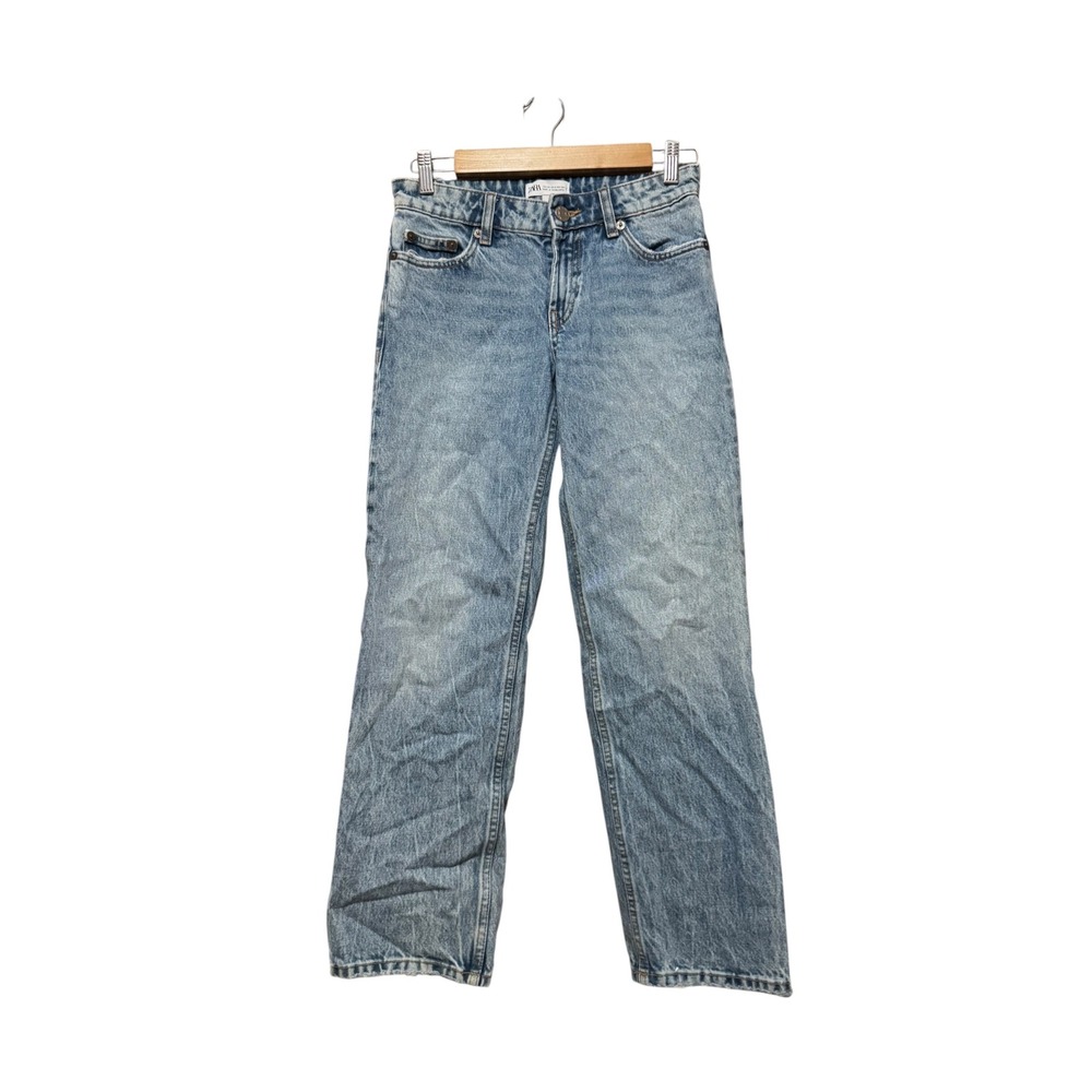 Zara The Indie Pant Jeans Women 2 Blue Excellent Straight Leg Light Wash Denim